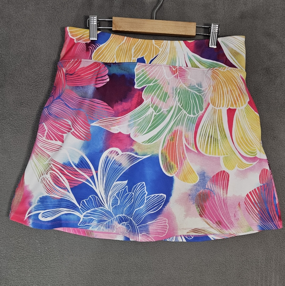 T By Talbots Womens Petite MP Skort Athletic Floral Rainbow Tye Dye Tennis Golf